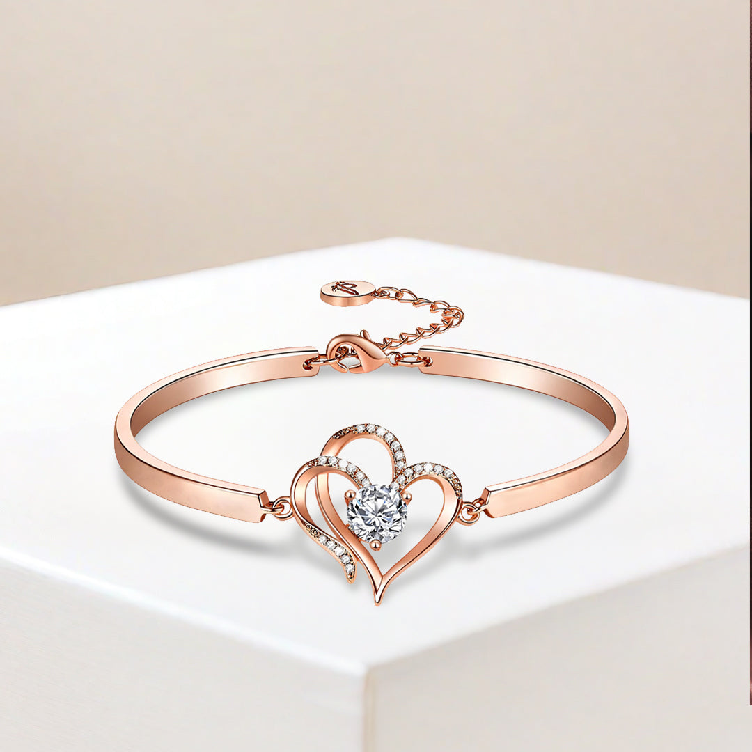 For Unbiological Daughter -I Always With You Double Heart Diamond Bracelet