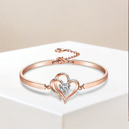 For Unbiological Daughter -I Always With You Double Heart Diamond Bracelet