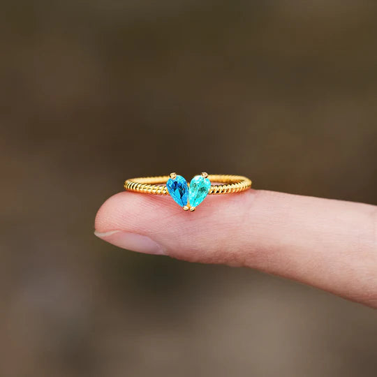 Custom Tiny Heart Birthstone Adjustable Ring