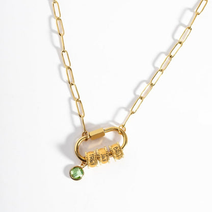 Carabiner Personalized Name Birthstone Necklace