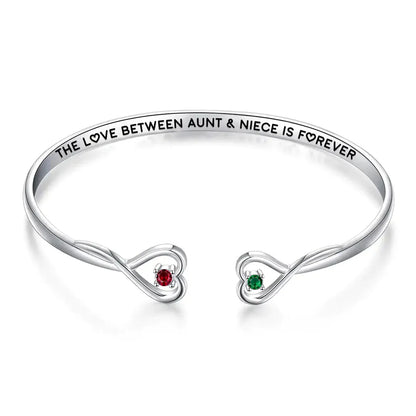 THE LOVE BETWEEN AUNT & NIECE IS FOREVER DOUBLE HEARTS CUSTOM BIRTHSTONES BRACELET