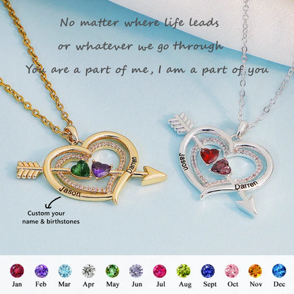 For Love - Custom Name & Birthstones Cupid Arrow Heart Necklace