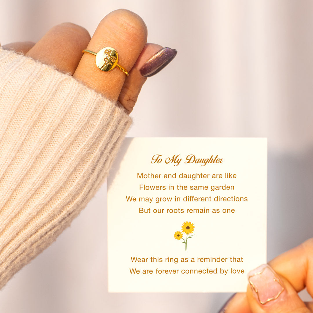Mother & Daughter Engraved Flower Ring
