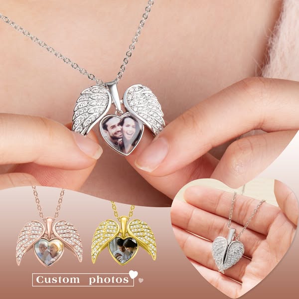 Personalized Angel Wing Photo Locket Necklace