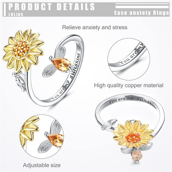 "YOU ARE MY SUNSHINE" Rotating Sunflower Ring
