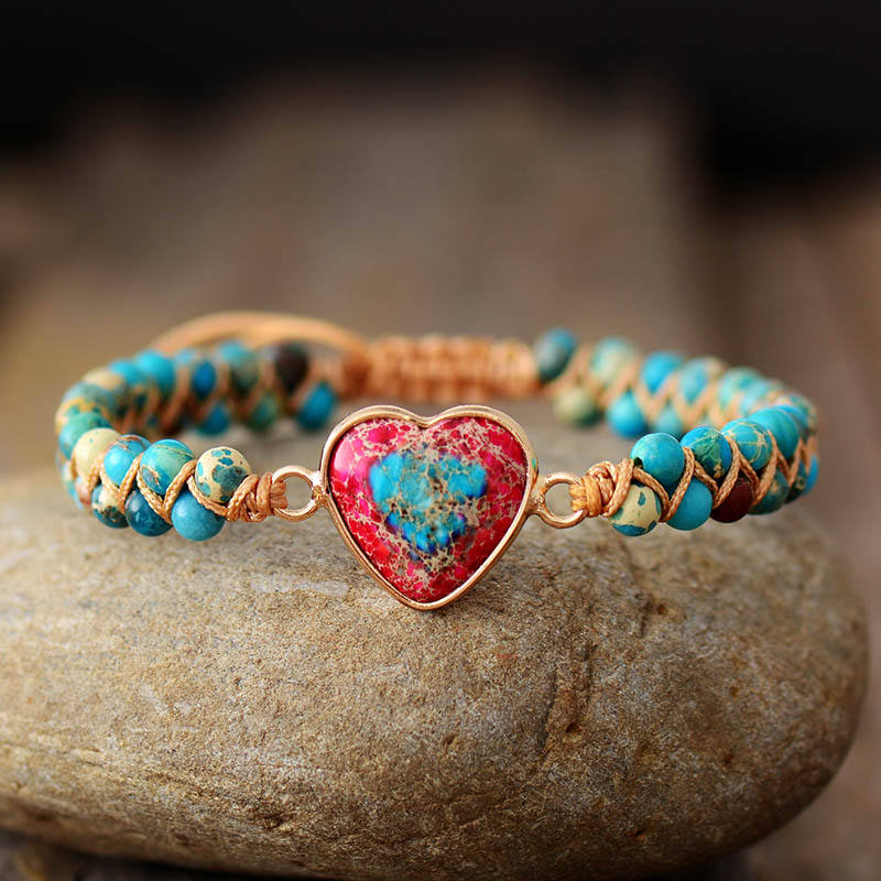 Handmade Natural Stone Heart Bracelet