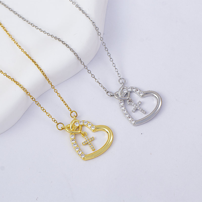 For Love- We Will Meet Again Heart Cross Necklace