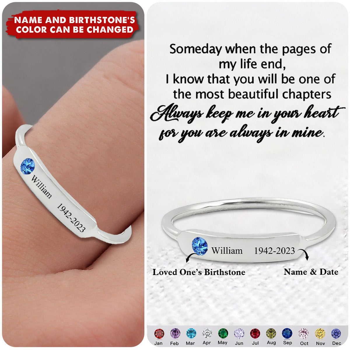 FOR MEMORIAL - PERSONALIZED NAME & BIRTHSTONE RING