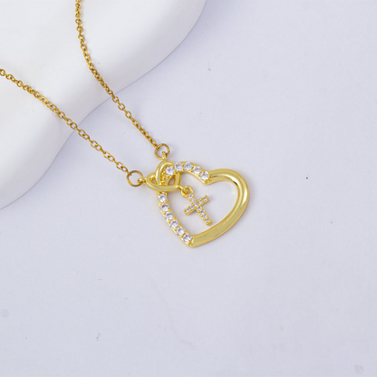 For Love- We Will Meet Again Heart Cross Necklace