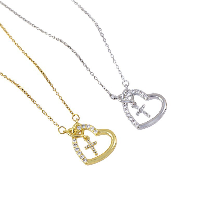 For Love- We Will Meet Again Heart Cross Necklace
