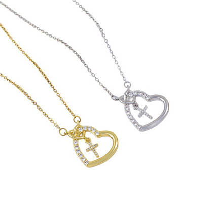 For Love- We Will Meet Again Heart Cross Necklace