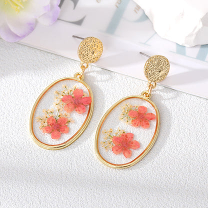 Oval Forget Me Not Flower Earrings