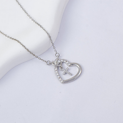 For Love- We Will Meet Again Heart Cross Necklace