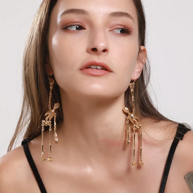 Movable Skeleton Bone Dangle Earrings, Squelette Earrings, Halloween Earrings