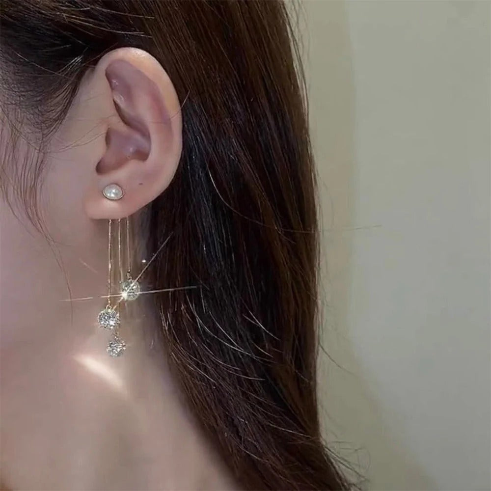 Temperament Pearl Tassel Long Earrings
