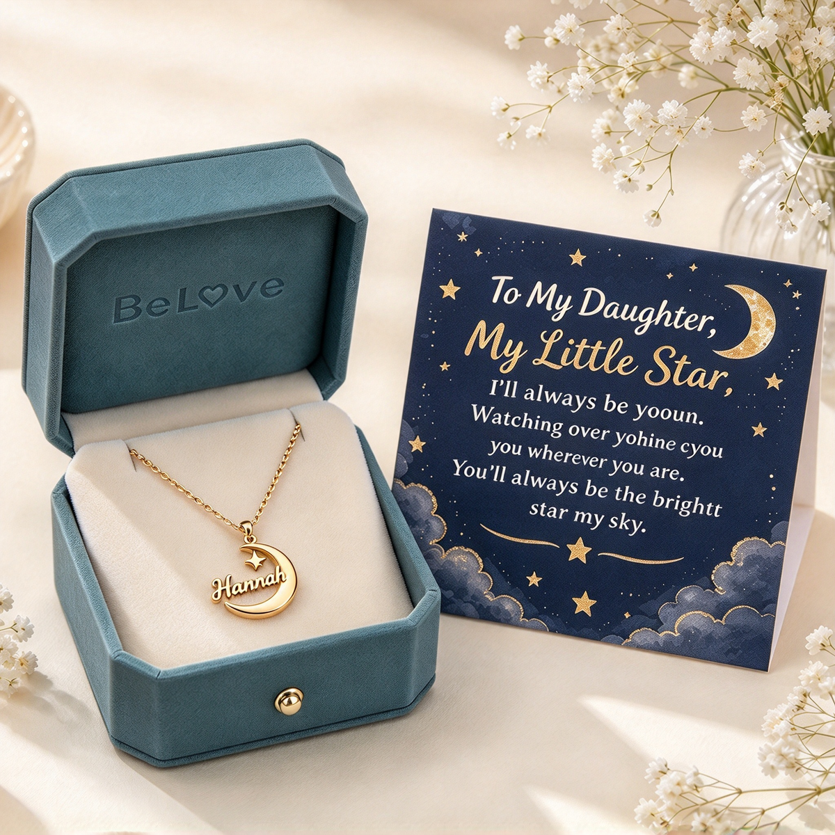 To My Daughter- I Will Always Be Your Moon Custom Name Necklace