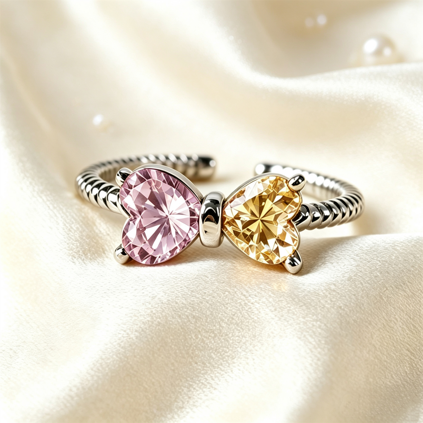 Grandmother&Granddaughter Double Birthstones Bow Ring