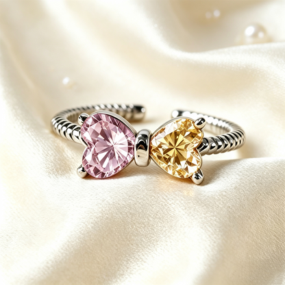 Grandmother&Granddaughter Double Birthstones Bow Ring