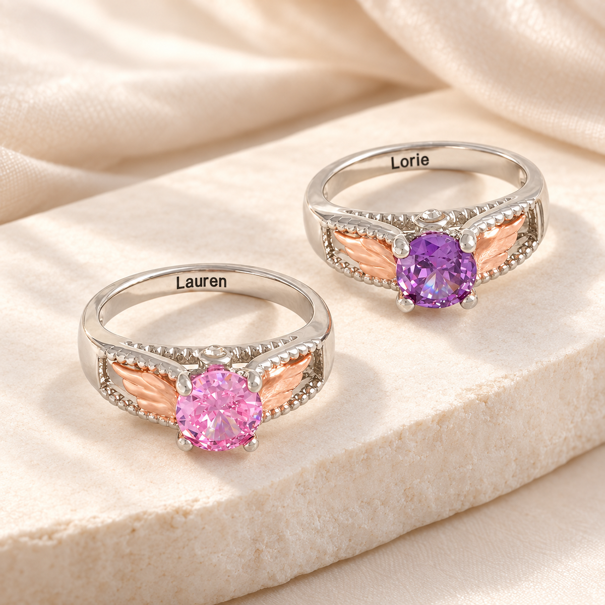 Personalized Hug From Heaven Memorial Angel Wings Ring