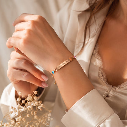 Mother & Daughter Personalized Birthstone Engraved Bracelet
