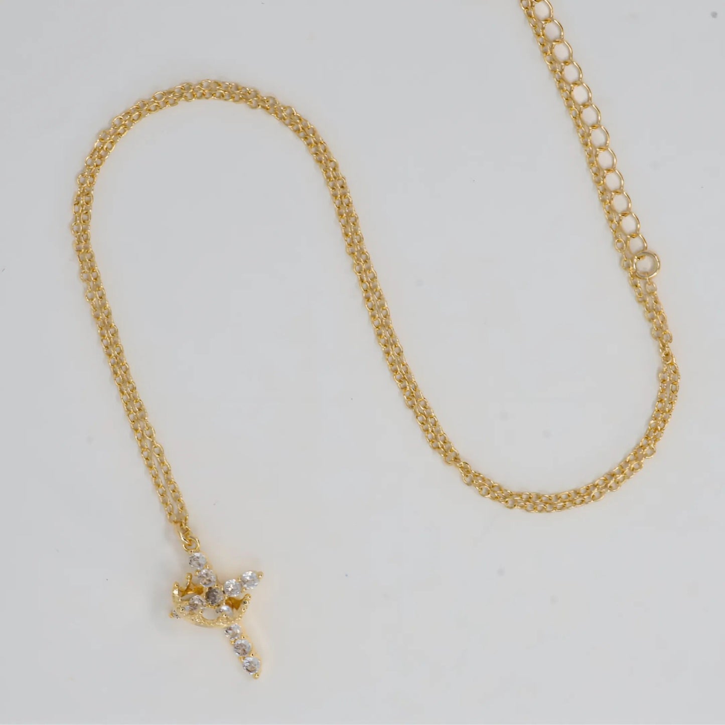 Paved Cross Rotated Crown Necklace