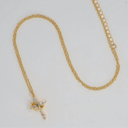 Paved Cross Rotated Crown Necklace