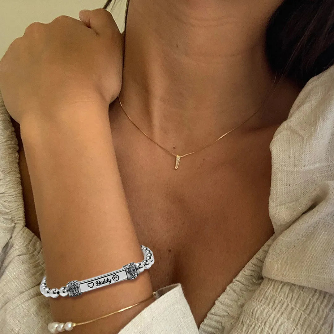 FOR MEMORIAL - My Four-legged Angel is Always Near By Custom Name Bead Stretch Bracelet