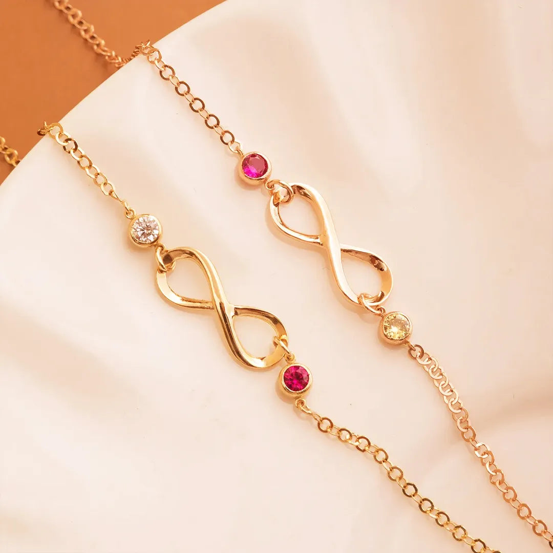 MOTHER & DAUGHTER FOREVER LINKED TOGETHER INFINITE CUSTOM BIRTHSTONES BRACELET