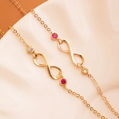 MOTHER & DAUGHTER FOREVER LINKED TOGETHER INFINITE CUSTOM BIRTHSTONES BRACELET
