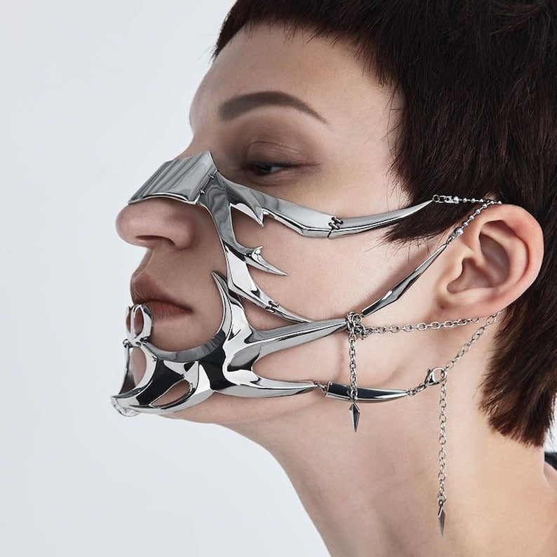 Gothic Metal Mechanical Fluid Face Earring Ornament