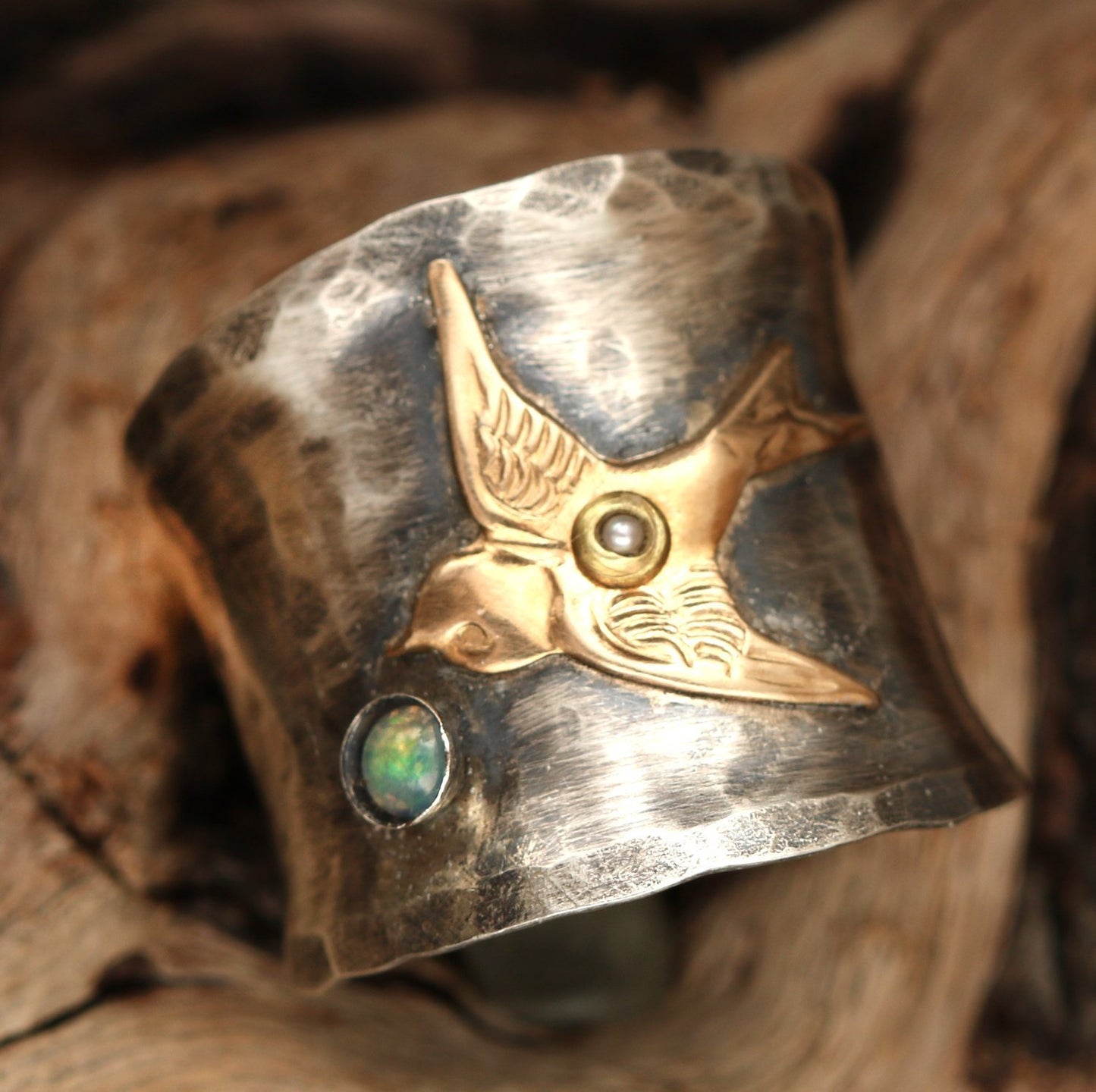 Sterling Silver Wide Band Ring, Bird Ring For Woman Unique
