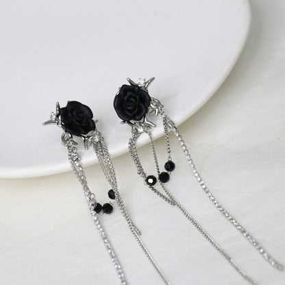 Gothic Rose Tassel Style Zircon Non Pierced Earrings