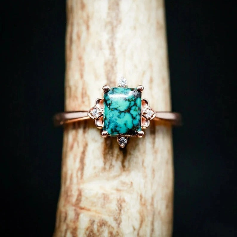 Natural Turquoise Faux Diamond Ring