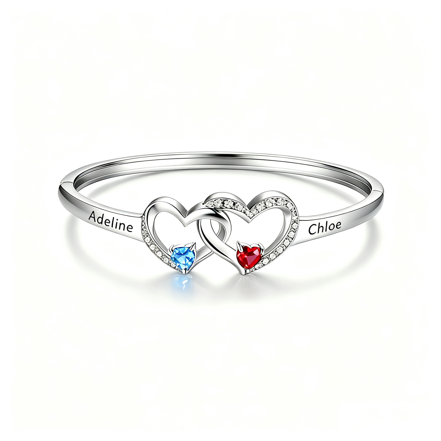 Personalized Mother And Daughter Double Heart Birthstone&Name Bracelet