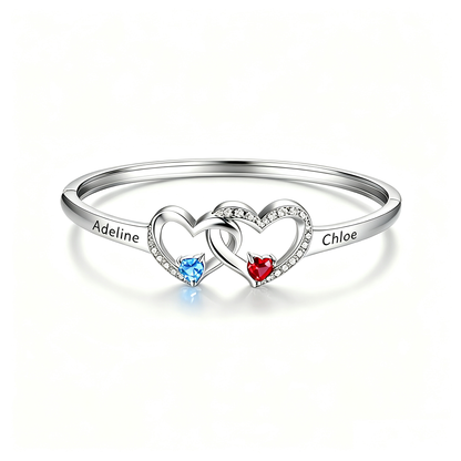 Personalized Mother And Daughter Double Heart Birthstone&Name Bracelet