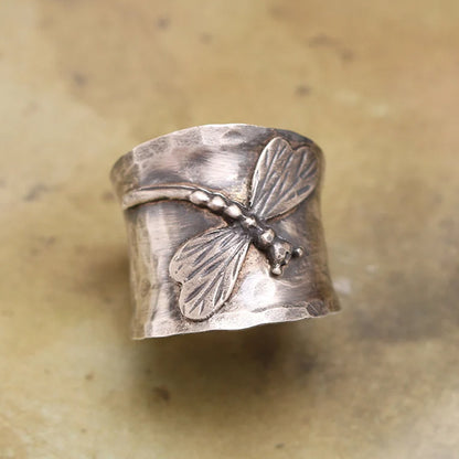 925 Sterling Silver Dragonfly Sapphire Ring
