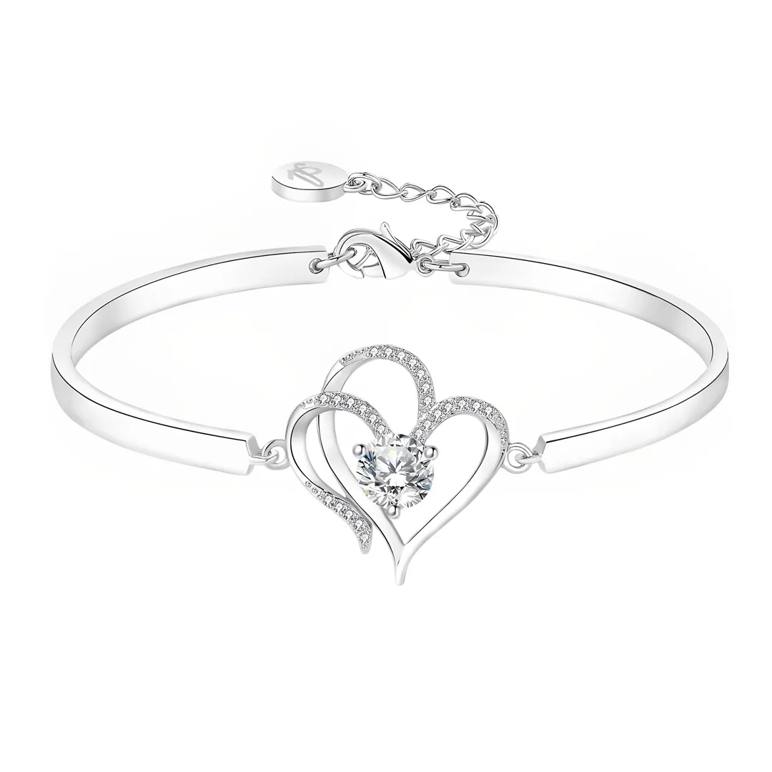 For Unbiological Daughter -I Always With You Double Heart Diamond Bracelet