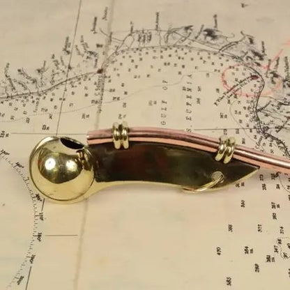 1920s English Brass and Copper Boatswain Whistle Antique Marine Tool