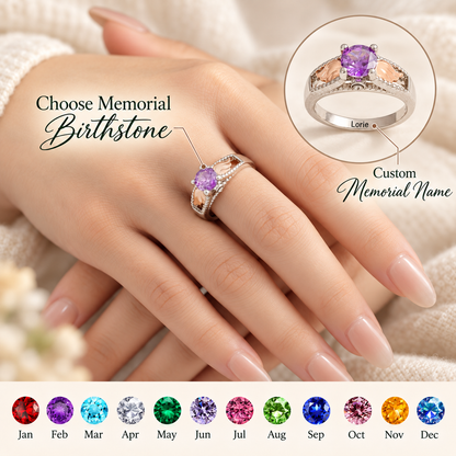 Personalized Hug From Heaven Memorial Angel Wings Ring