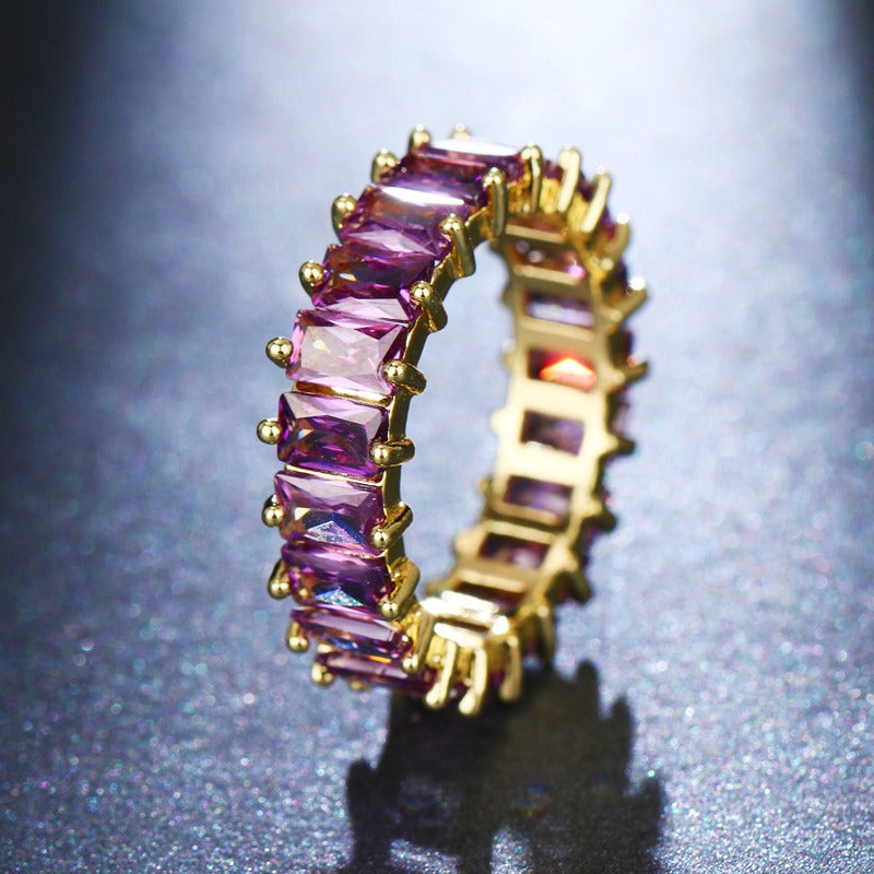 Square Cut Zircon Inlay Rainbow Ring