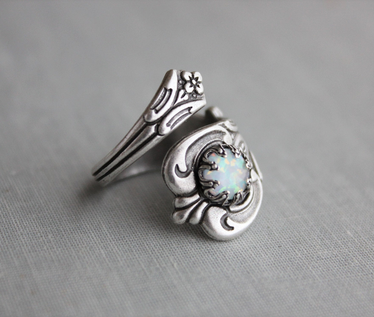 S925 STERLING SILVER WHITE OPAL SPOON RING