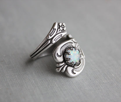 S925 STERLING SILVER WHITE OPAL SPOON RING