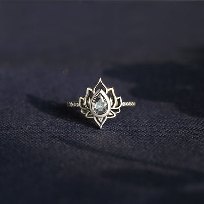 Personalized Name And Birthstone Lotus Ring