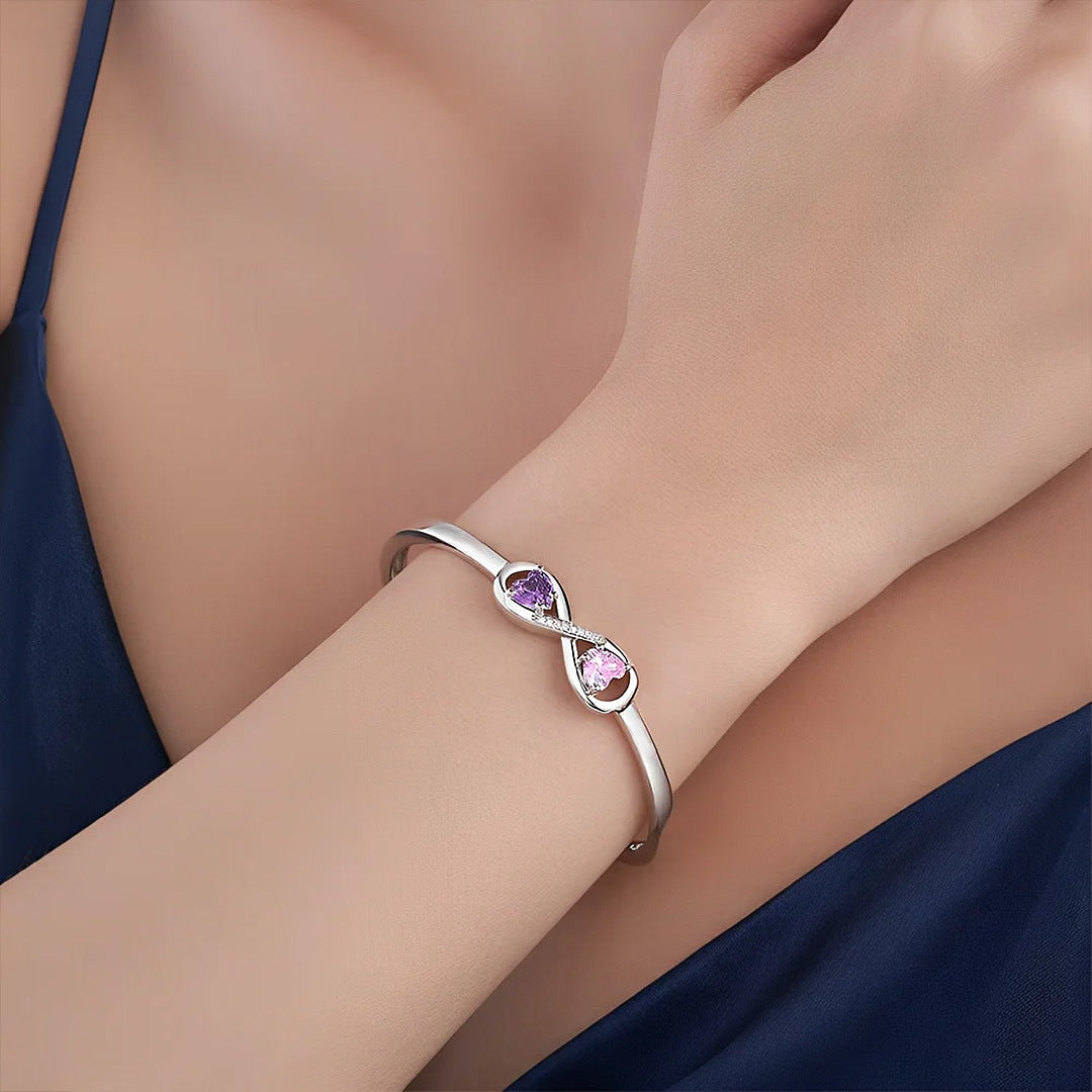 Mother&Daughter Double Heart Custom Birthstones Infinity  Bracelet