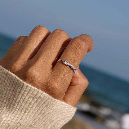 Personalized Wavy Birthstone Promise Ring
