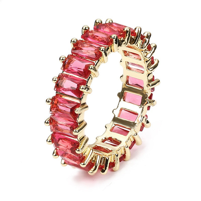 Square Cut Zircon Inlay Rainbow Ring