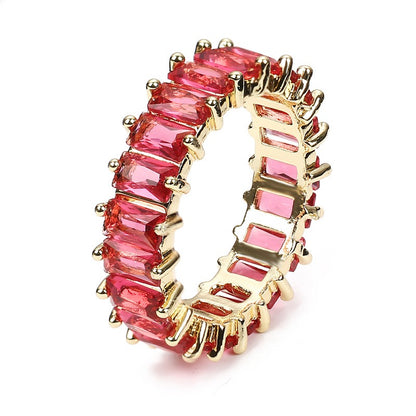 Square Cut Zircon Inlay Rainbow Ring