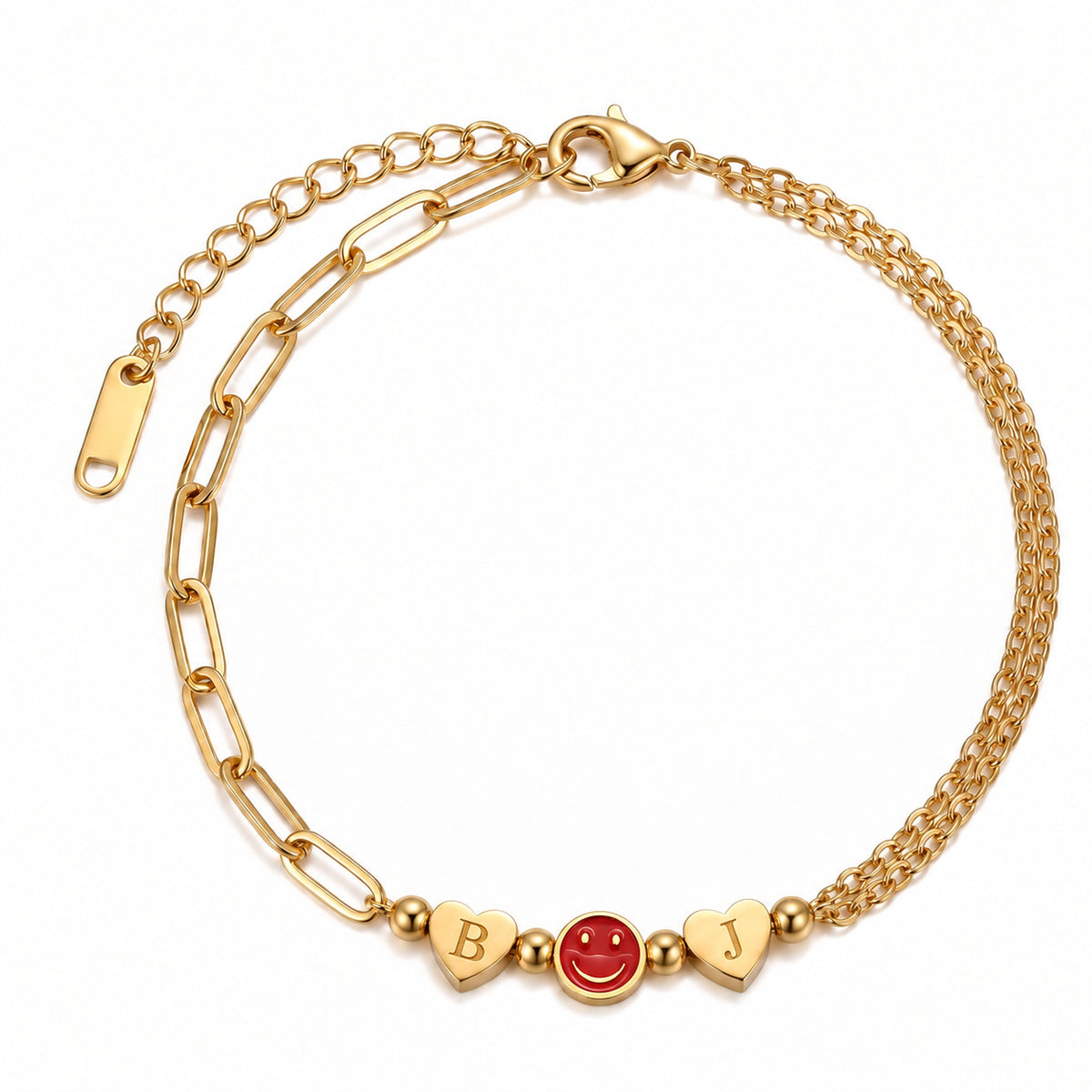 For Friend – You're My Favorite Bitch Custom Initial Hearts & Smiley Face Bracelet