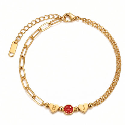 For Friend – You're My Favorite Bitch Custom Initial Hearts & Smiley Face Bracelet