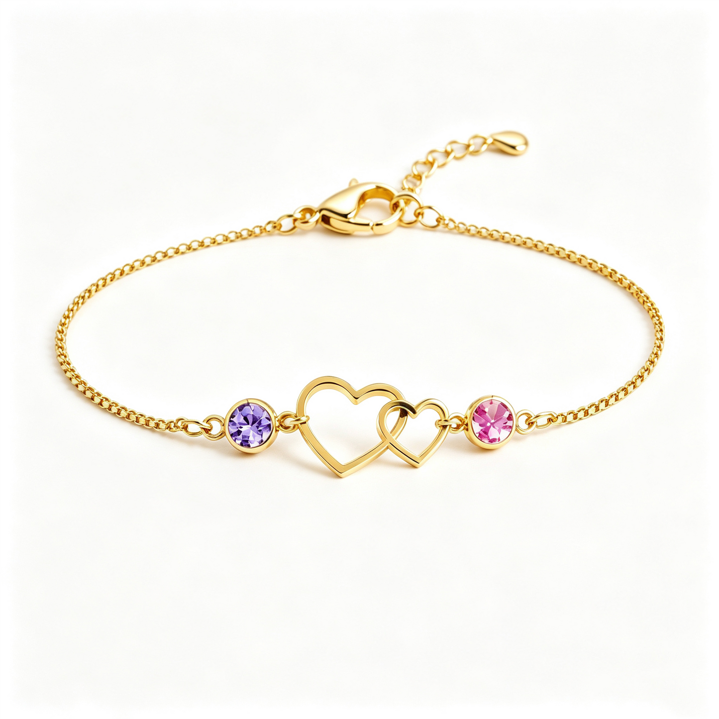 Mother&Daughter Connected By Heart Double Birthstones Bracelet